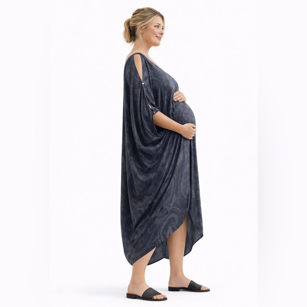 Organic Maternity Kaftan Dress; High Low Flowy Boho Midi Pregnancy Mom to Be